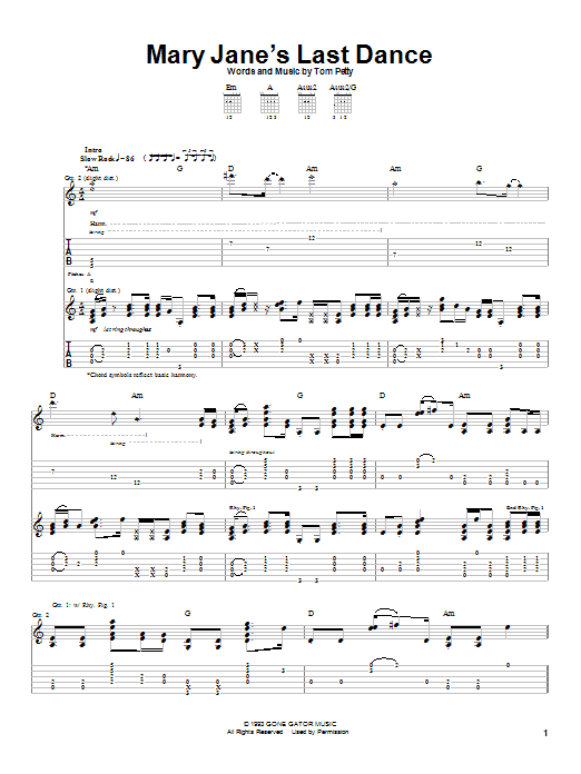 Download Tom Petty And The Heartbreakers Mary Jane's Last Dance Sheet Music and learn how to play Easy Guitar Tab PDF digital score in minutes