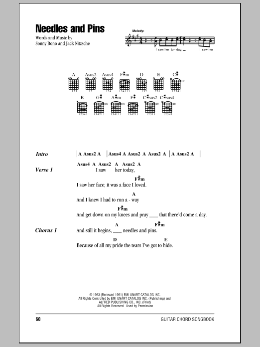 Download Tom Petty And The Heartbreakers Needles And Pins Sheet Music and learn how to play Lyrics & Chords PDF digital score in minutes