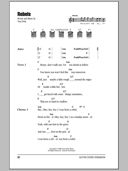 Download Tom Petty And The Heartbreakers Rebels Sheet Music and learn how to play Lyrics & Chords PDF digital score in minutes