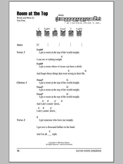 Download Tom Petty And The Heartbreakers Room At The Top Sheet Music and learn how to play Lyrics & Chords PDF digital score in minutes