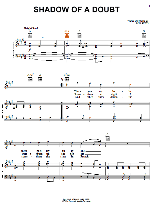 Download Tom Petty And The Heartbreakers Shadow Of A Doubt Sheet Music and learn how to play Lyrics & Chords PDF digital score in minutes