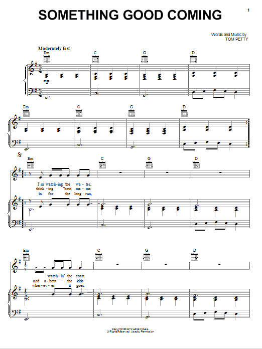 Download Tom Petty And The Heartbreakers Something Good Coming Sheet Music and learn how to play Piano, Vocal & Guitar (Right-Hand Melody) PDF digital score in minutes