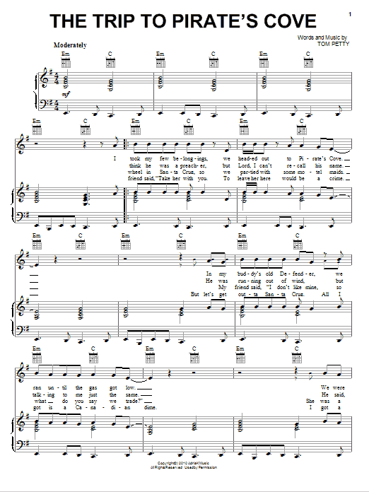 Download Tom Petty And The Heartbreakers The Trip To Pirate's Cove Sheet Music and learn how to play Piano, Vocal & Guitar (Right-Hand Melody) PDF digital score in minutes