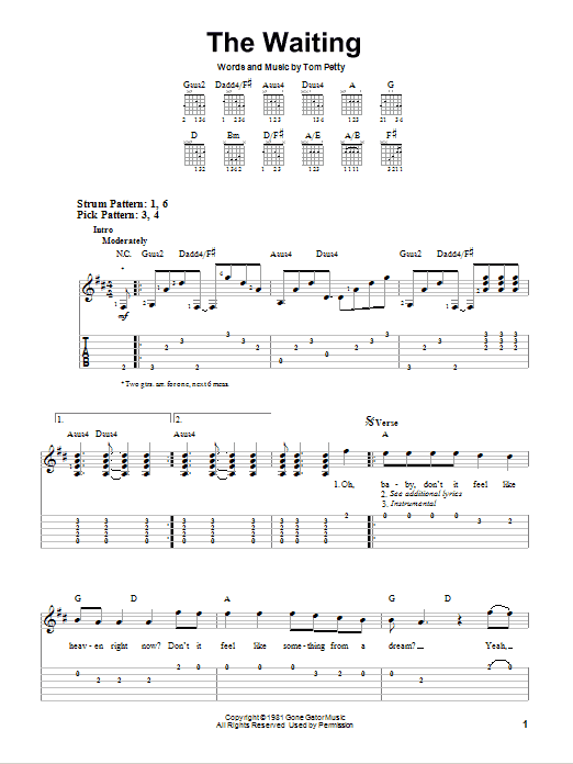 Download Tom Petty And The Heartbreakers The Waiting Sheet Music and learn how to play Lyrics & Chords PDF digital score in minutes