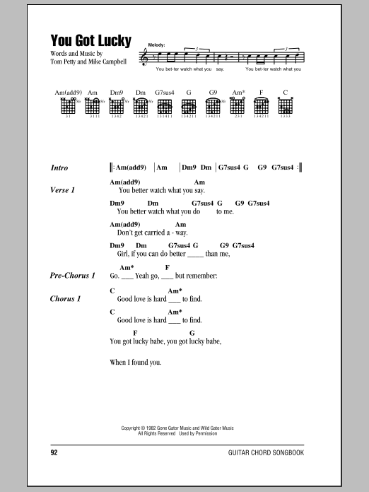 Download Tom Petty And The Heartbreakers You Got Lucky Sheet Music and learn how to play Lyrics & Chords PDF digital score in minutes