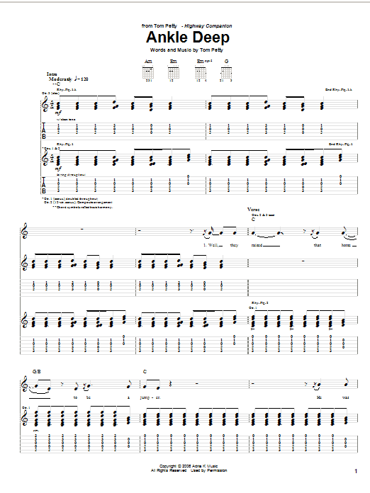 Download Tom Petty Ankle Deep Sheet Music and learn how to play Guitar Tab PDF digital score in minutes