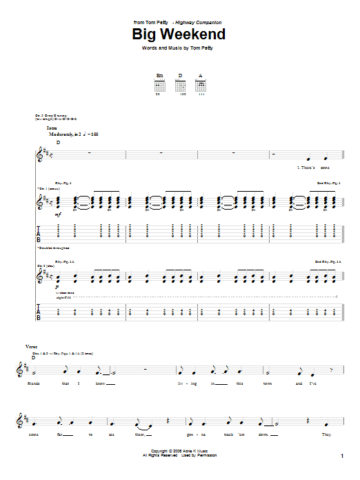 Download Tom Petty Big Weekend Sheet Music and learn how to play Guitar Tab PDF digital score in minutes