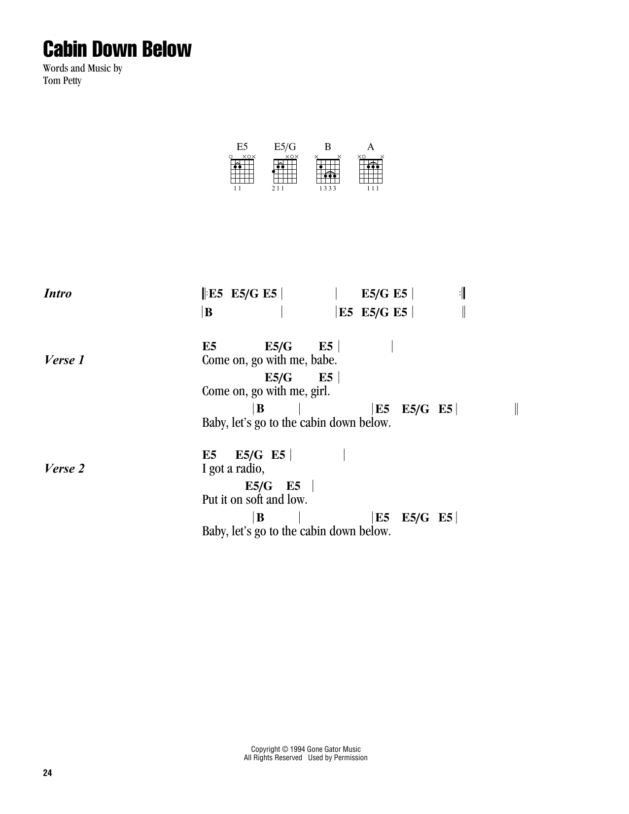 Download Tom Petty Cabin Down Below Sheet Music and learn how to play Guitar Chords/Lyrics PDF digital score in minutes