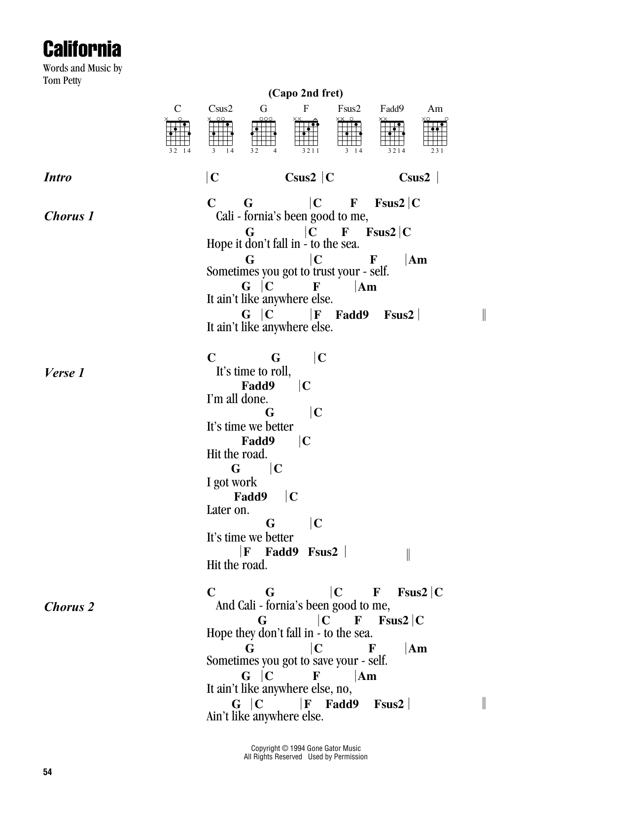 Download Tom Petty California Sheet Music and learn how to play Guitar Chords/Lyrics PDF digital score in minutes