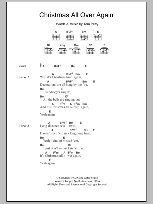 Download Tom Petty Christmas All Over Again Sheet Music and learn how to play Lyrics & Chords PDF digital score in minutes