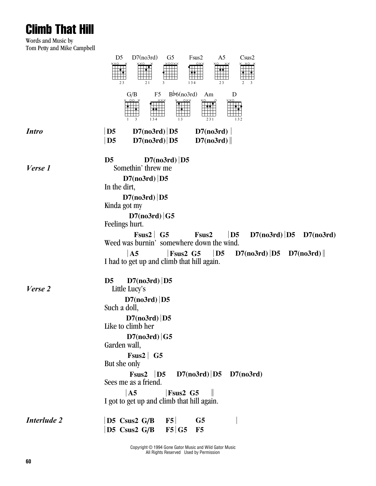 Download Tom Petty Climb That Hill Sheet Music and learn how to play Guitar Chords/Lyrics PDF digital score in minutes