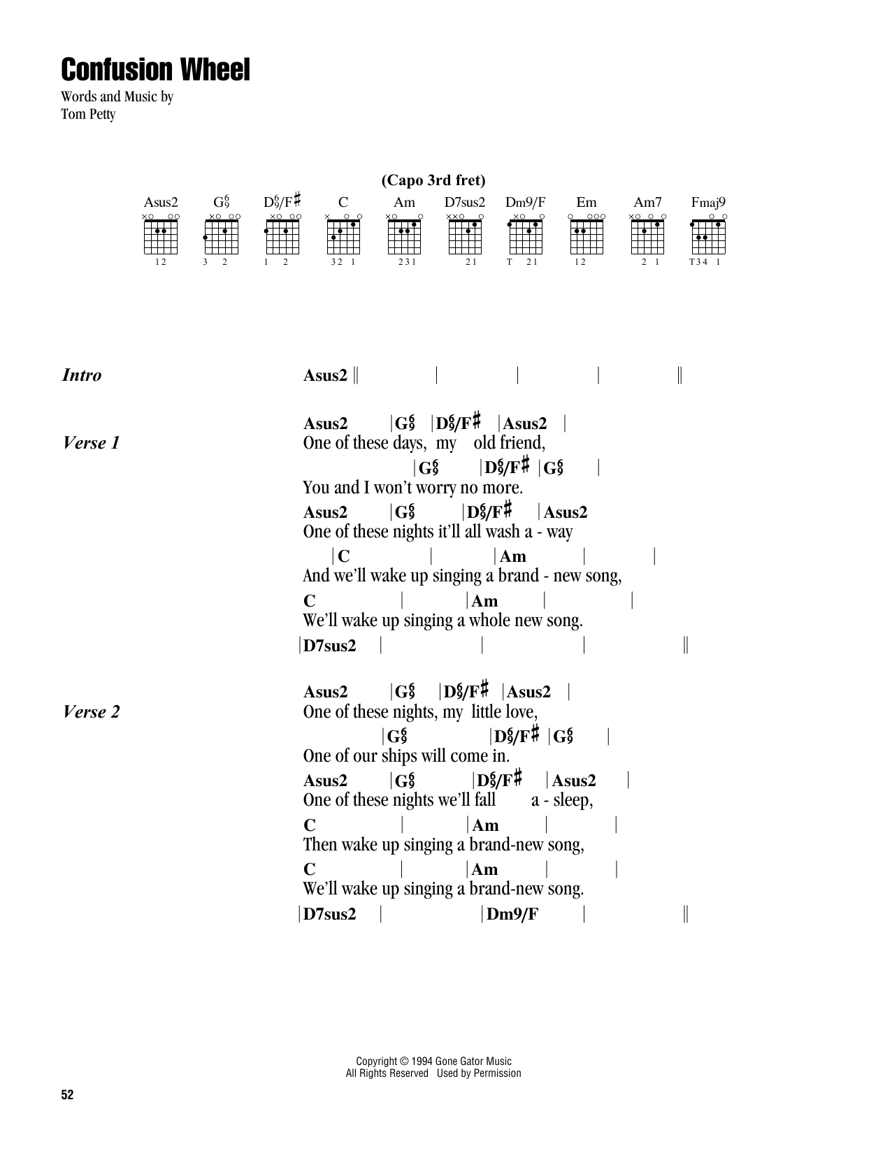 Download Tom Petty Confusion Wheel Sheet Music and learn how to play Guitar Chords/Lyrics PDF digital score in minutes