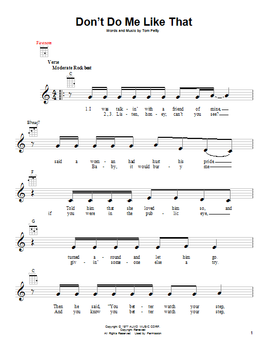 Download Tom Petty And The Heartbreakers Don't Do Me Like That Sheet Music and learn how to play Ukulele PDF digital score in minutes