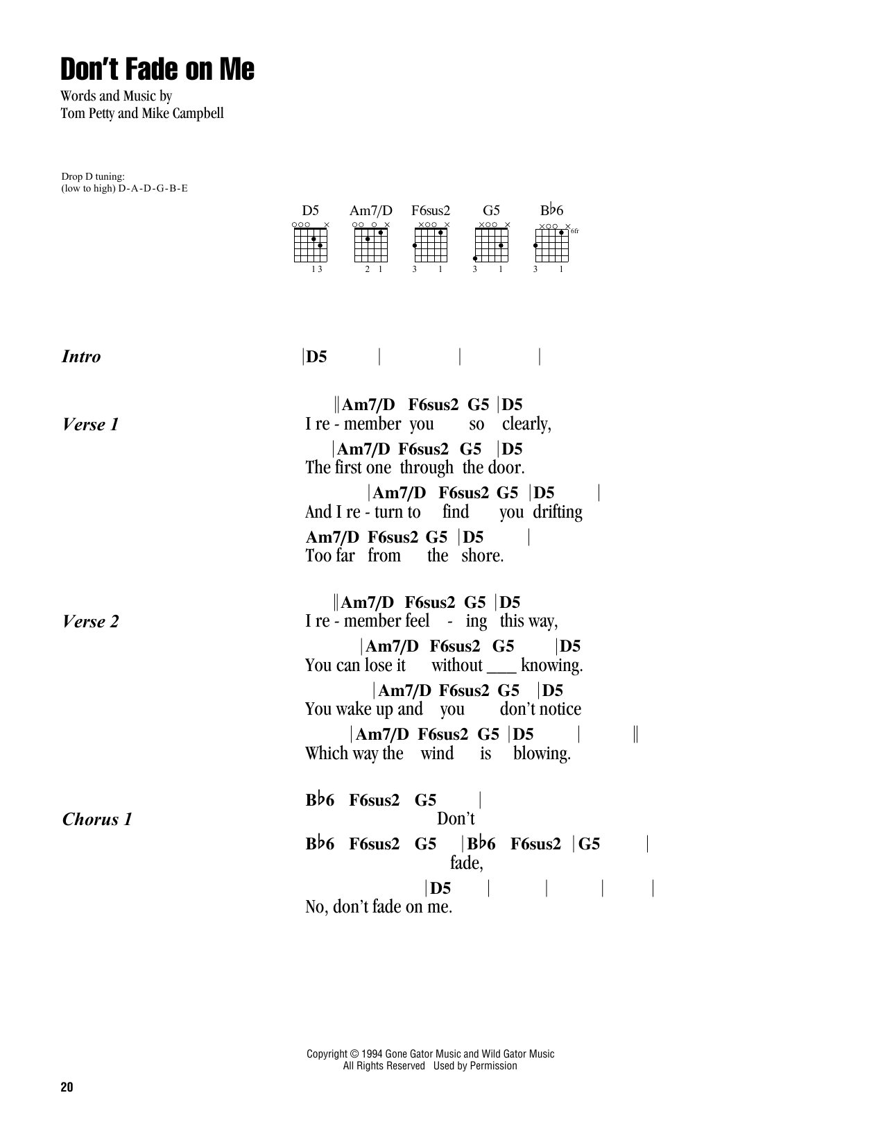 Download Tom Petty Don't Fade On Me Sheet Music and learn how to play Guitar Chords/Lyrics PDF digital score in minutes