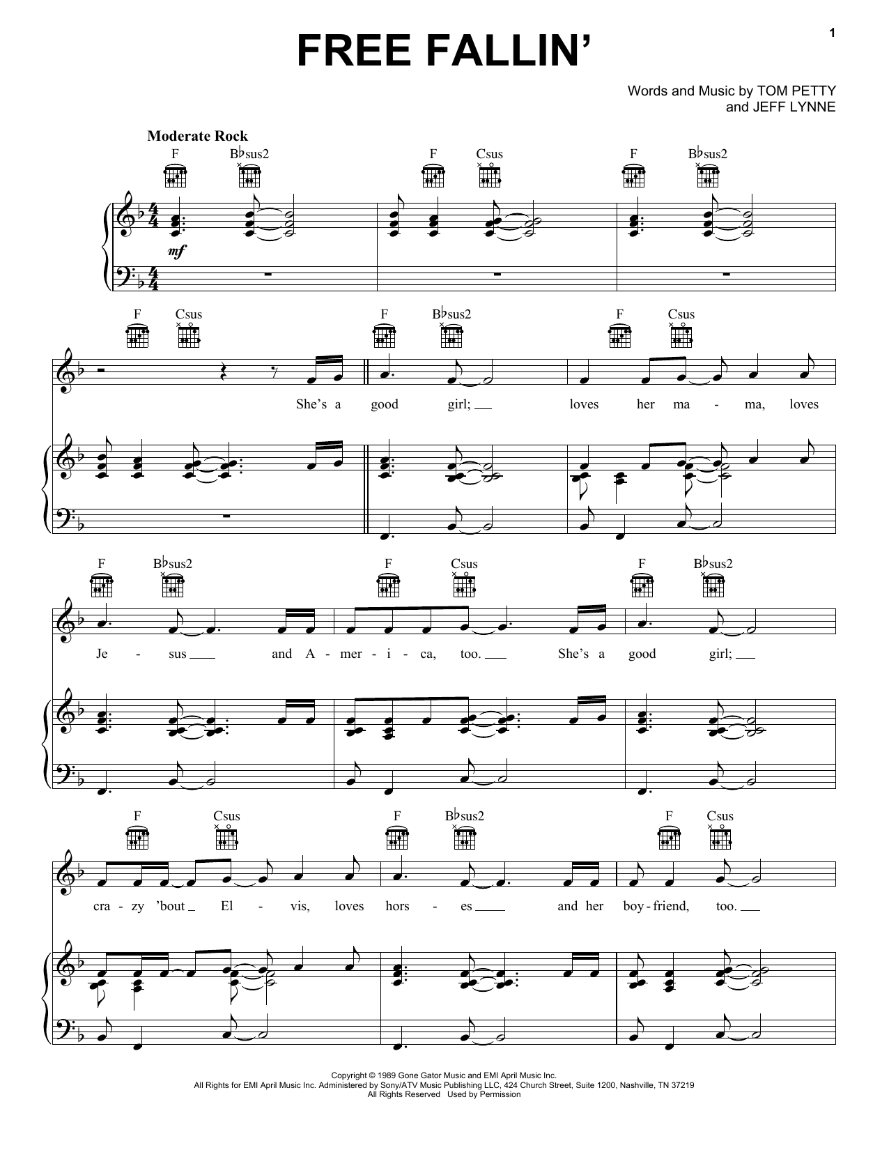 Download Tom Petty Free Fallin' Sheet Music and learn how to play Melody Line, Lyrics & Chords PDF digital score in minutes