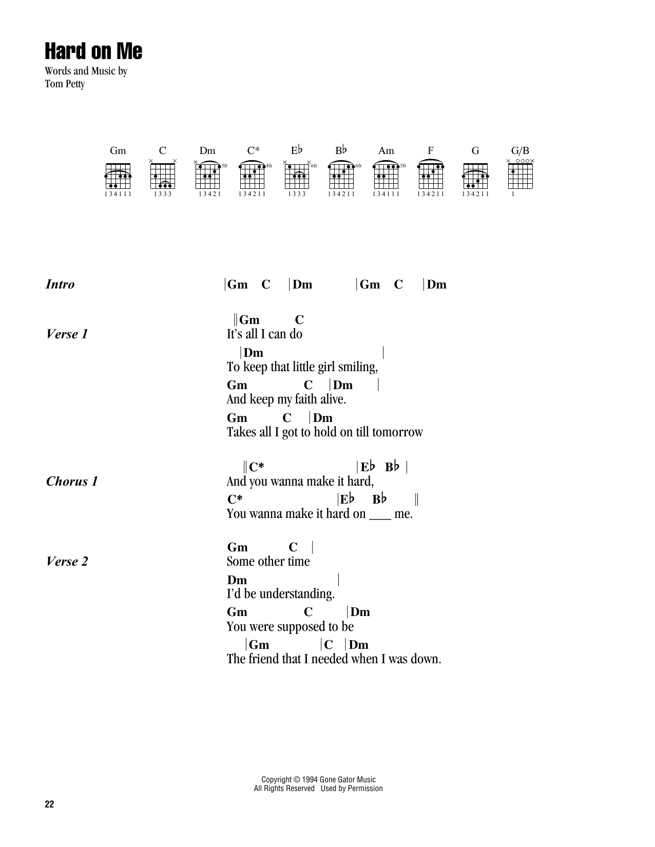 Download Tom Petty Hard On Me Sheet Music and learn how to play Guitar Chords/Lyrics PDF digital score in minutes
