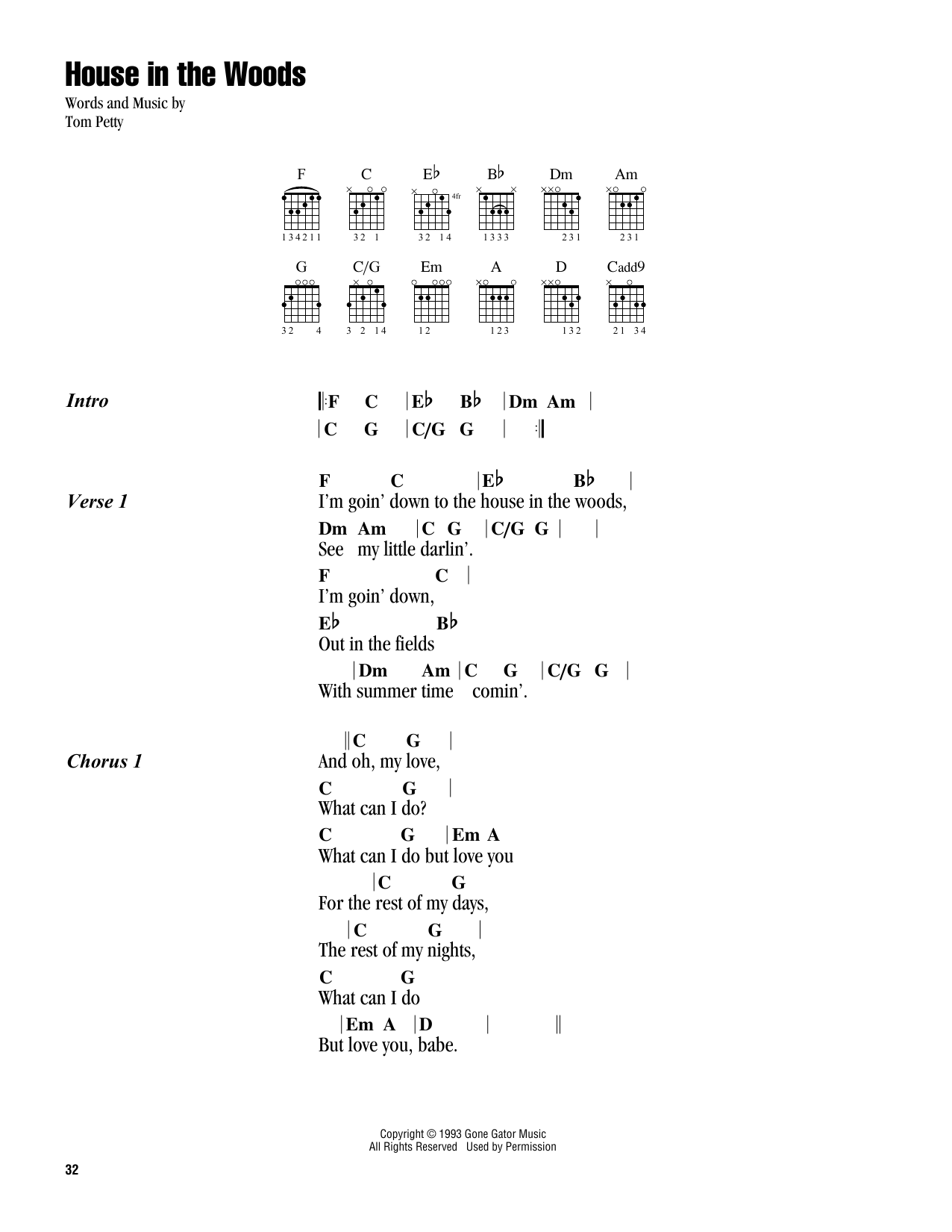 Download Tom Petty House In The Woods Sheet Music and learn how to play Guitar Chords/Lyrics PDF digital score in minutes