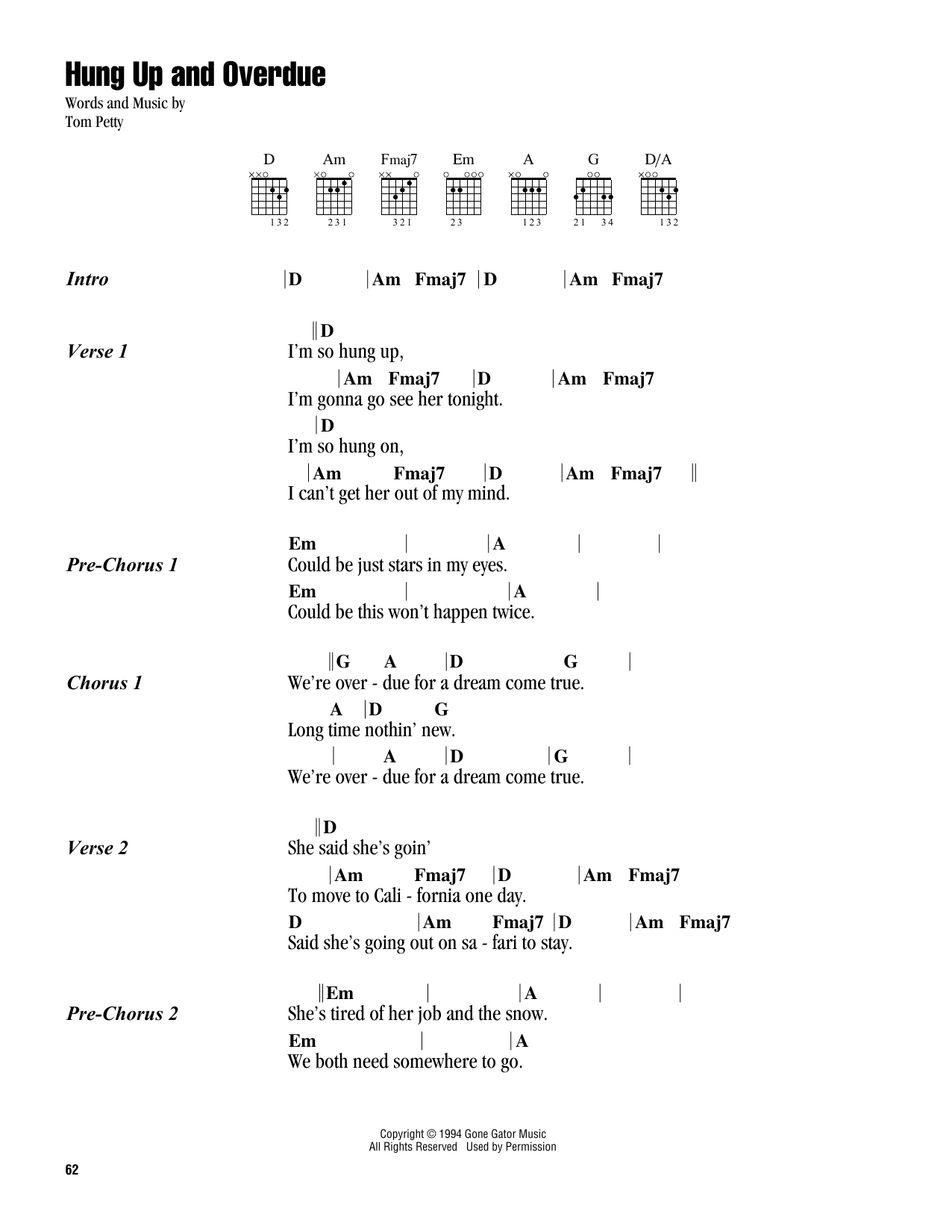 Download Tom Petty Hung Up And Overdue Sheet Music and learn how to play Guitar Chords/Lyrics PDF digital score in minutes