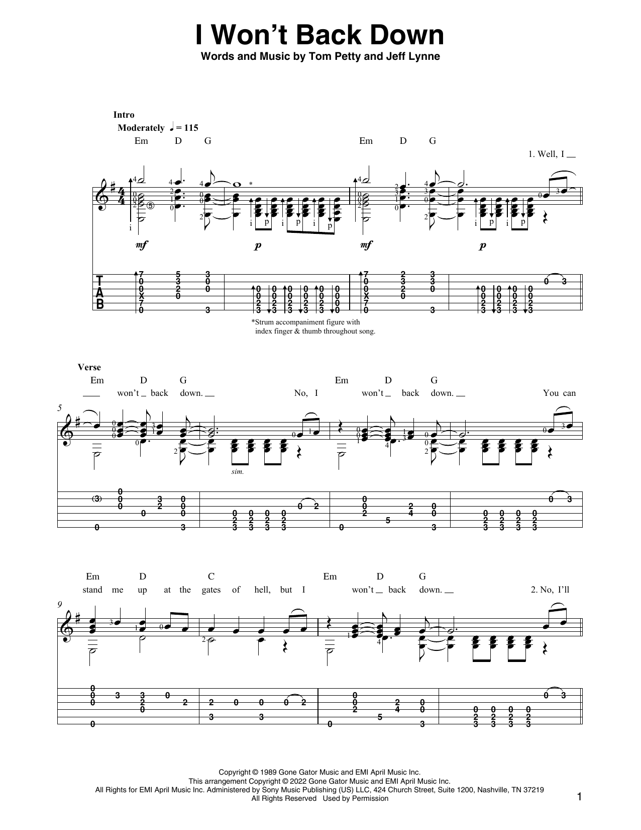 Download Tom Petty I Won't Back Down (arr. Ben Pila) Sheet Music and learn how to play Solo Guitar PDF digital score in minutes