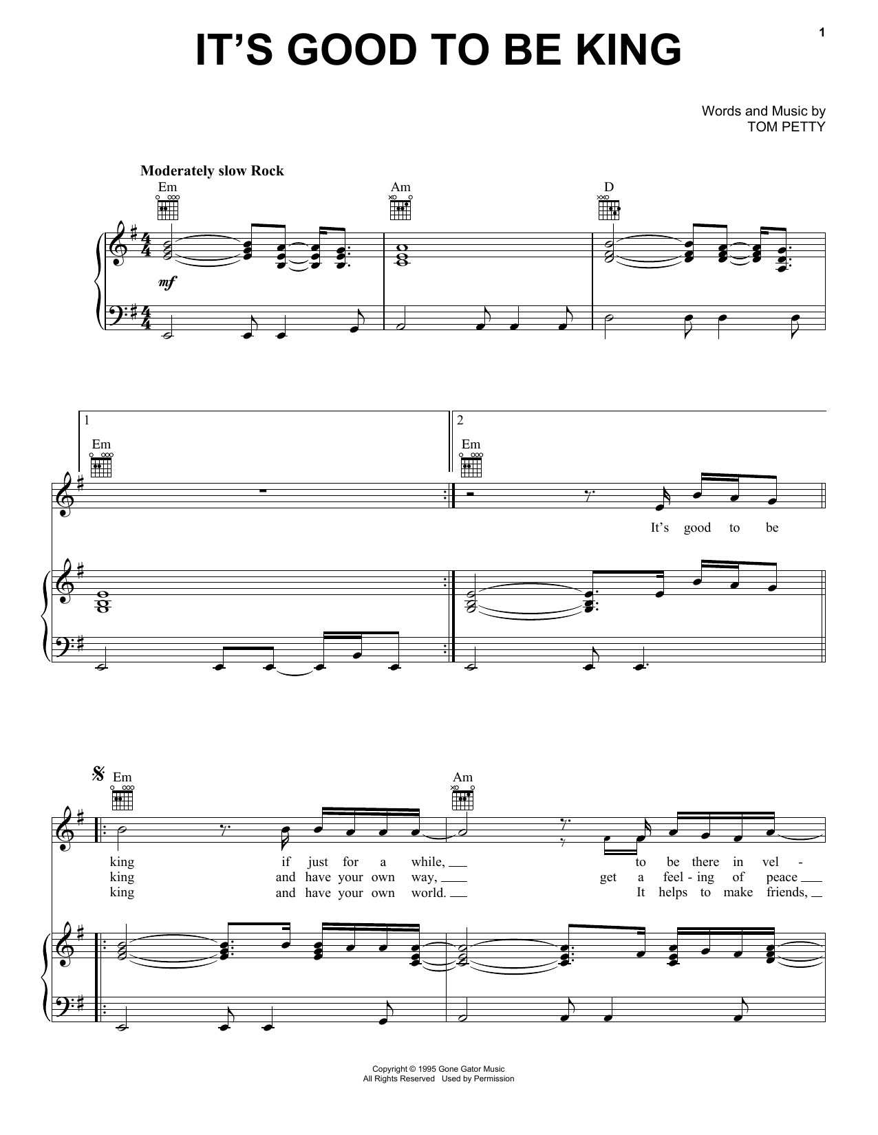 Download Tom Petty It's Good To Be King Sheet Music and learn how to play Piano, Vocal & Guitar (Right-Hand Melody) PDF digital score in minutes