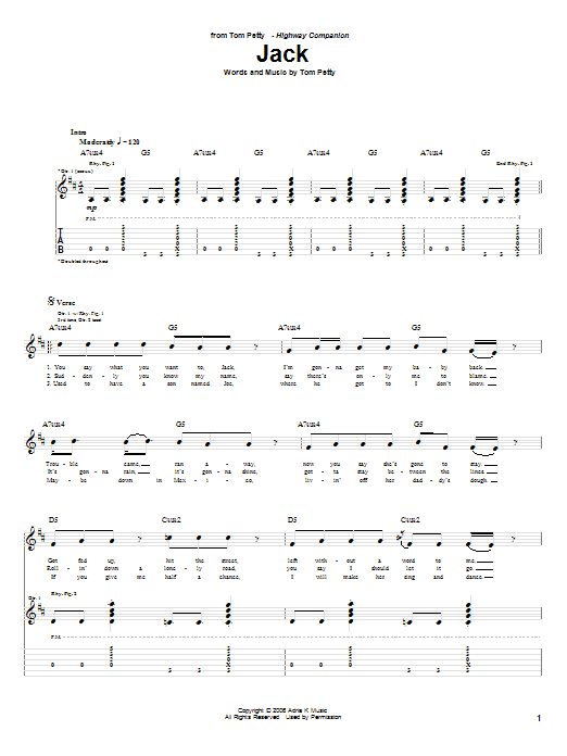 Download Tom Petty Jack Sheet Music and learn how to play Guitar Tab PDF digital score in minutes