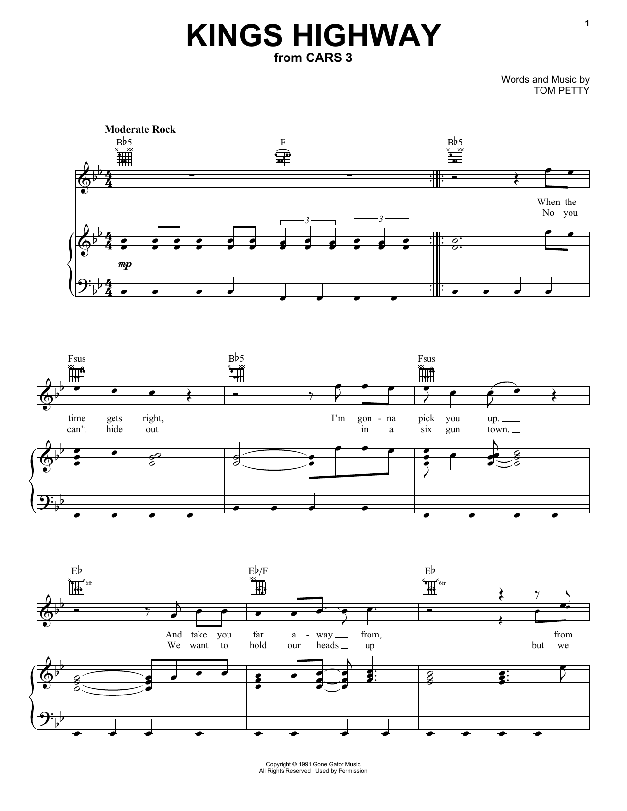 Download Tom Petty Kings Highway Sheet Music and learn how to play Piano, Vocal & Guitar (Right-Hand Melody) PDF digital score in minutes