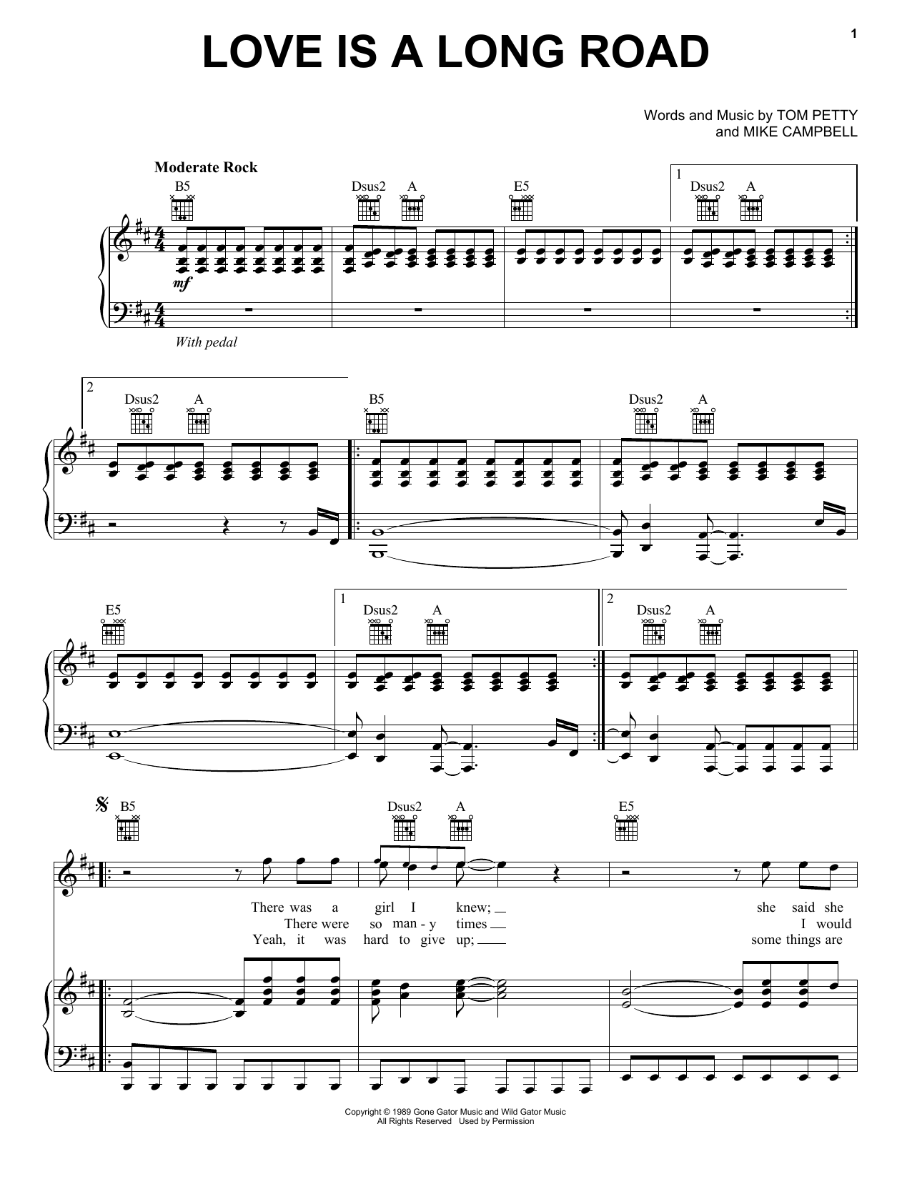 Download Tom Petty Love Is A Long Road Sheet Music and learn how to play Piano, Vocal & Guitar (Right-Hand Melody) PDF digital score in minutes