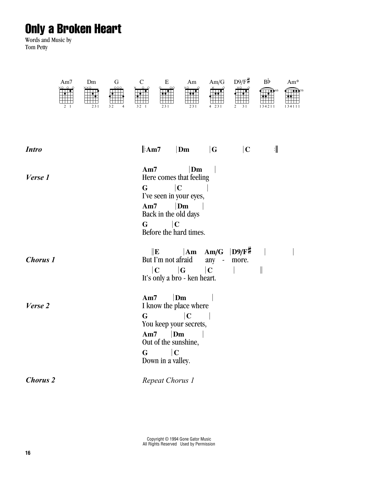 Download Tom Petty Only A Broken Heart Sheet Music and learn how to play Guitar Chords/Lyrics PDF digital score in minutes