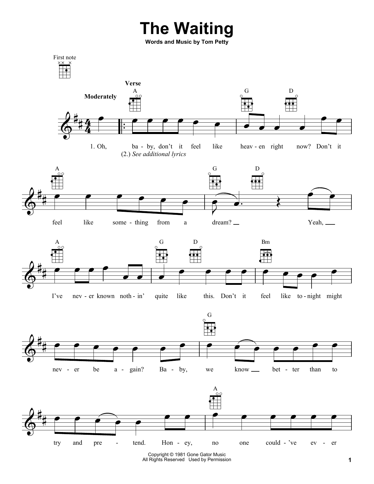 Download Tom Petty The Waiting Sheet Music and learn how to play Guitar Lead Sheet PDF digital score in minutes