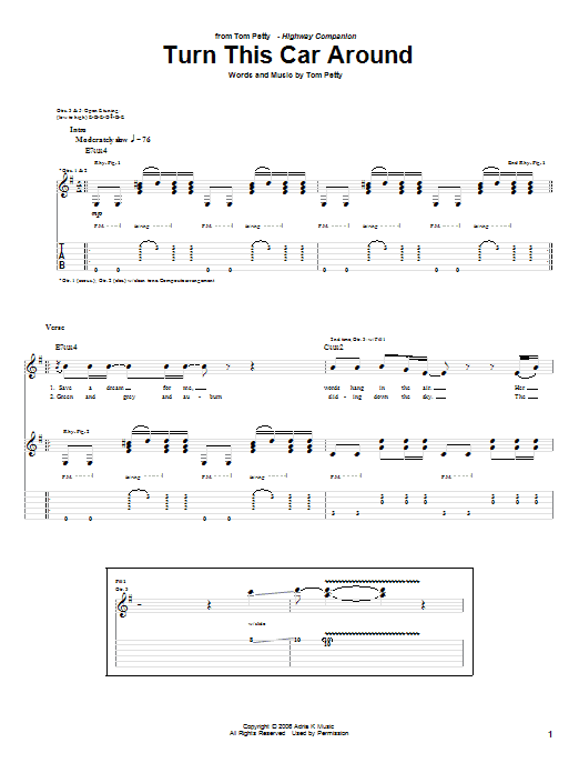 Download Tom Petty Turn This Car Around Sheet Music and learn how to play Guitar Tab PDF digital score in minutes