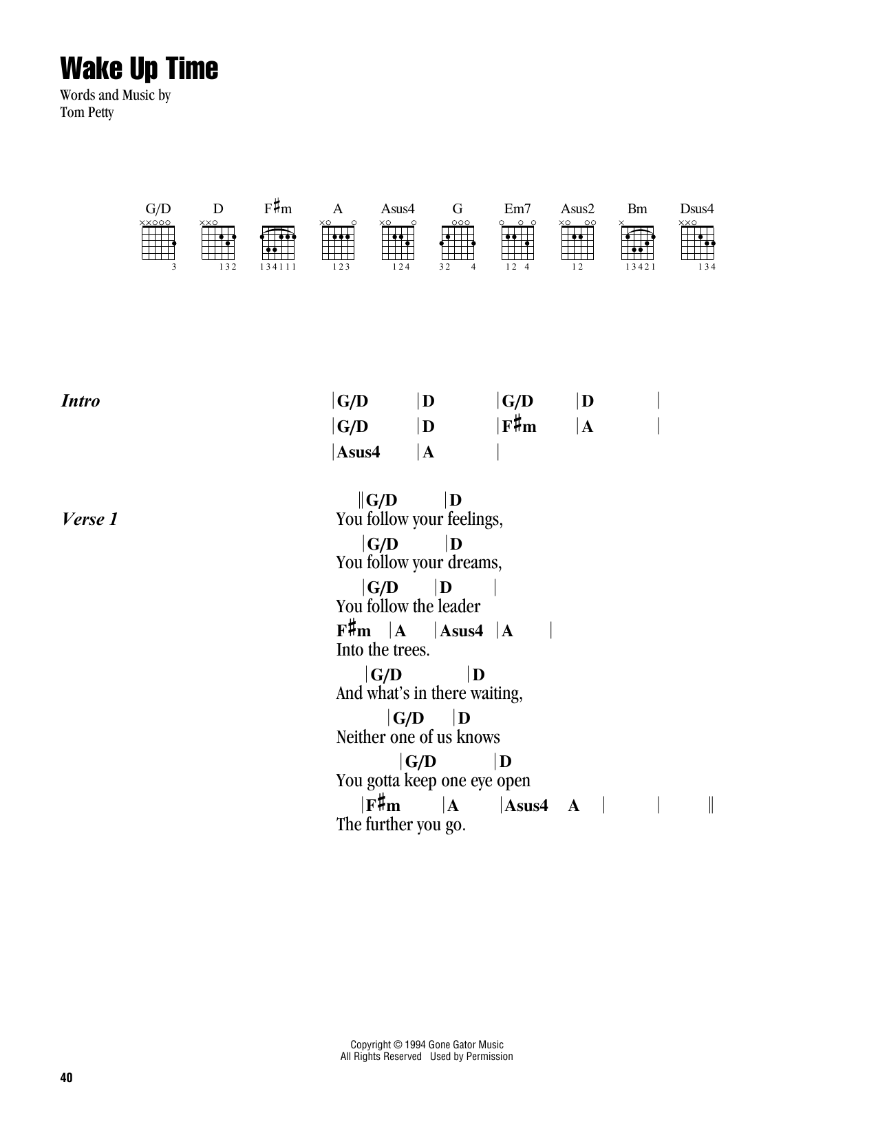 Download Tom Petty Wake Up Time Sheet Music and learn how to play Guitar Chords/Lyrics PDF digital score in minutes