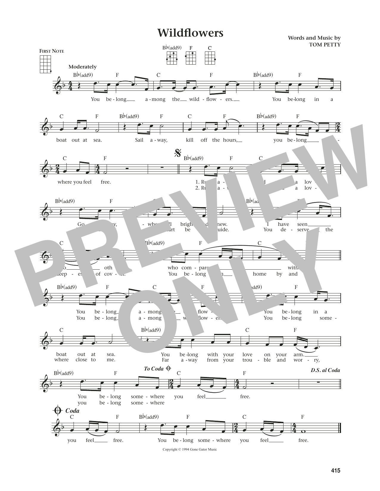 Download Tom Petty Wildflowers (from The Daily Ukulele) (arr. Jim Beloff) Sheet Music and learn how to play Ukulele PDF digital score in minutes