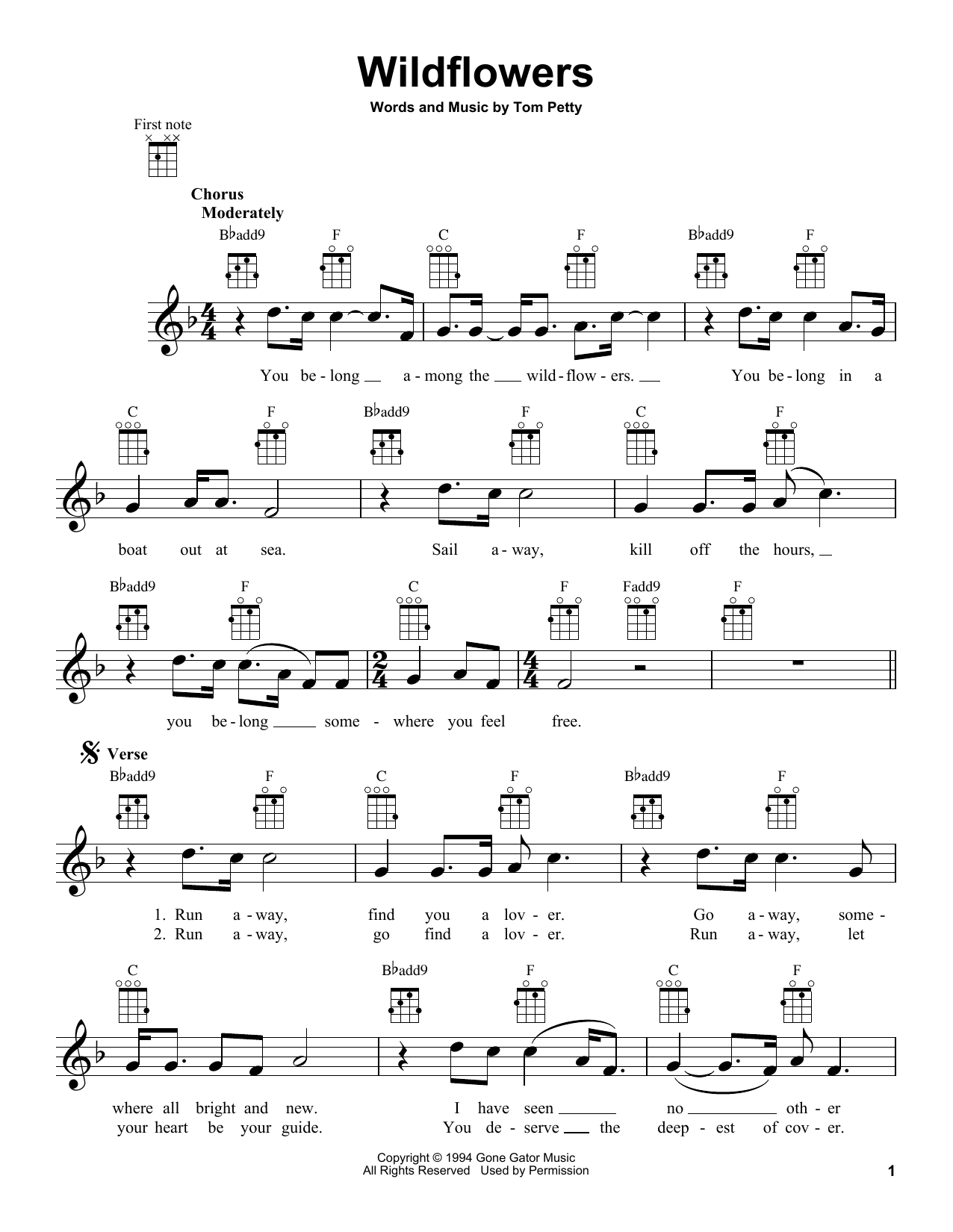 Download Tom Petty Wildflowers Sheet Music and learn how to play Ukulele PDF digital score in minutes