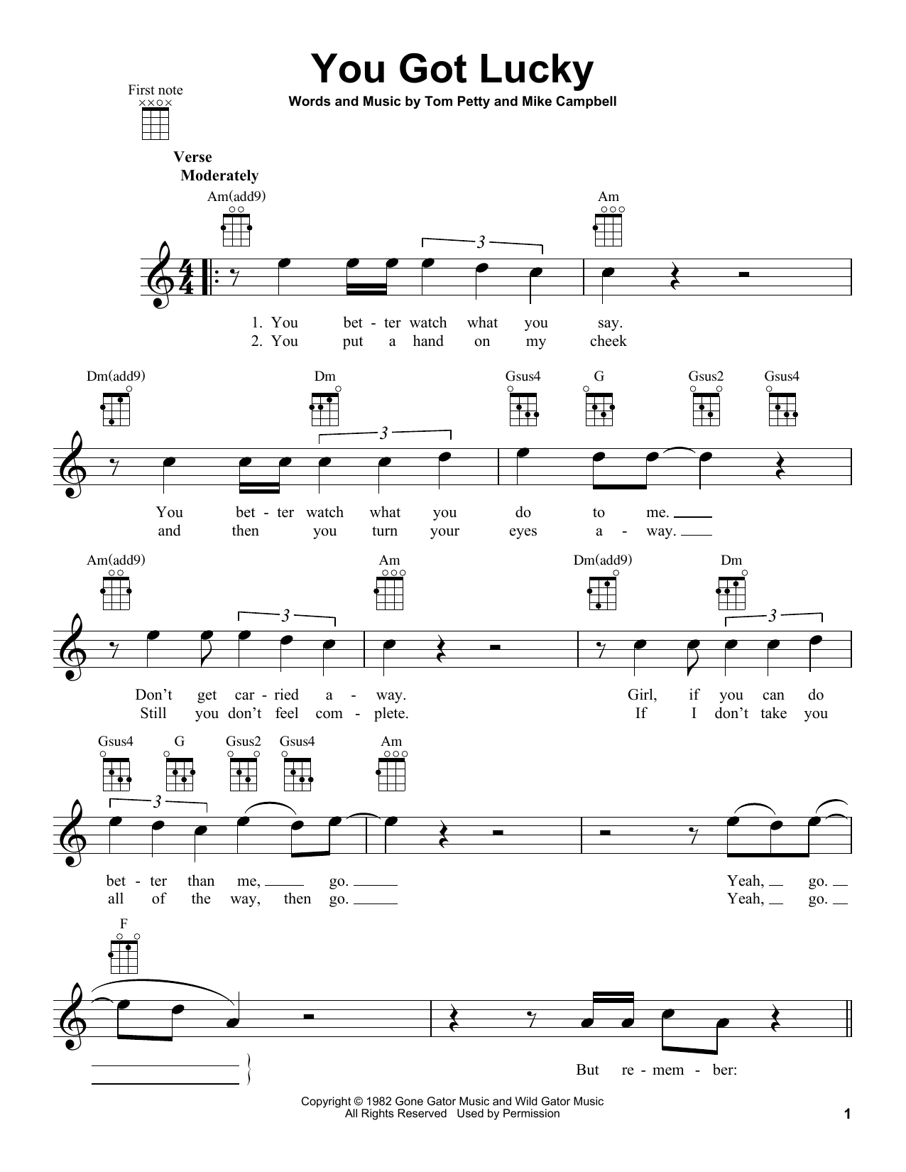 Download Tom Petty You Got Lucky Sheet Music and learn how to play Ukulele PDF digital score in minutes