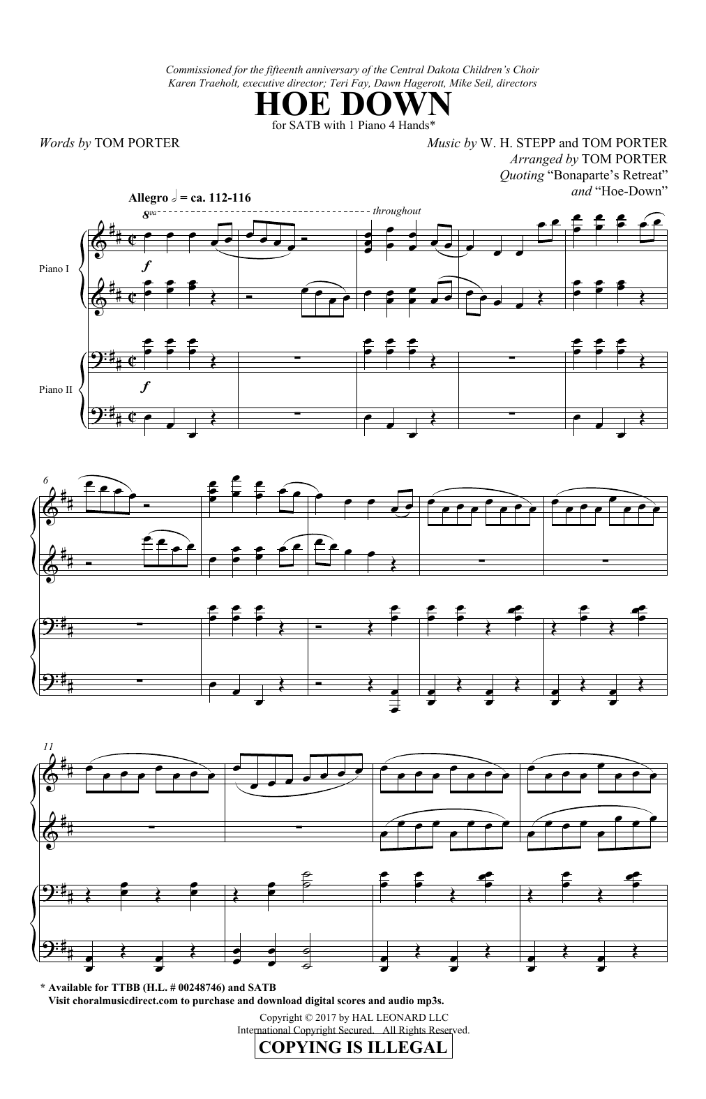 Download Tom Porter Hoe Down Sheet Music and learn how to play SATB Choir PDF digital score in minutes