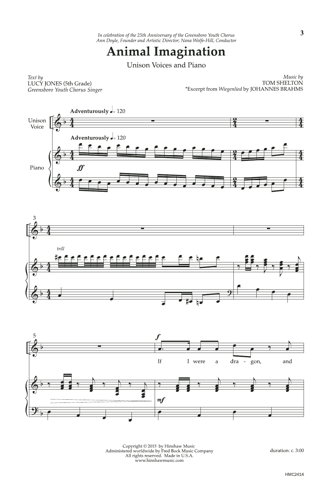 Download Tom Shelton Animal Imagination Sheet Music and learn how to play Unison Choir PDF digital score in minutes