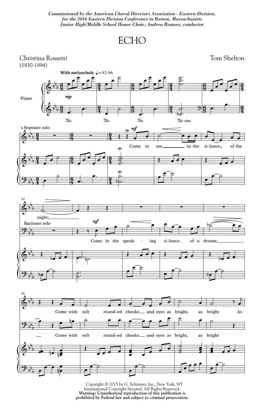 Download Tom Shelton Jr. Echo Sheet Music and learn how to play 2-Part Choir PDF digital score in minutes