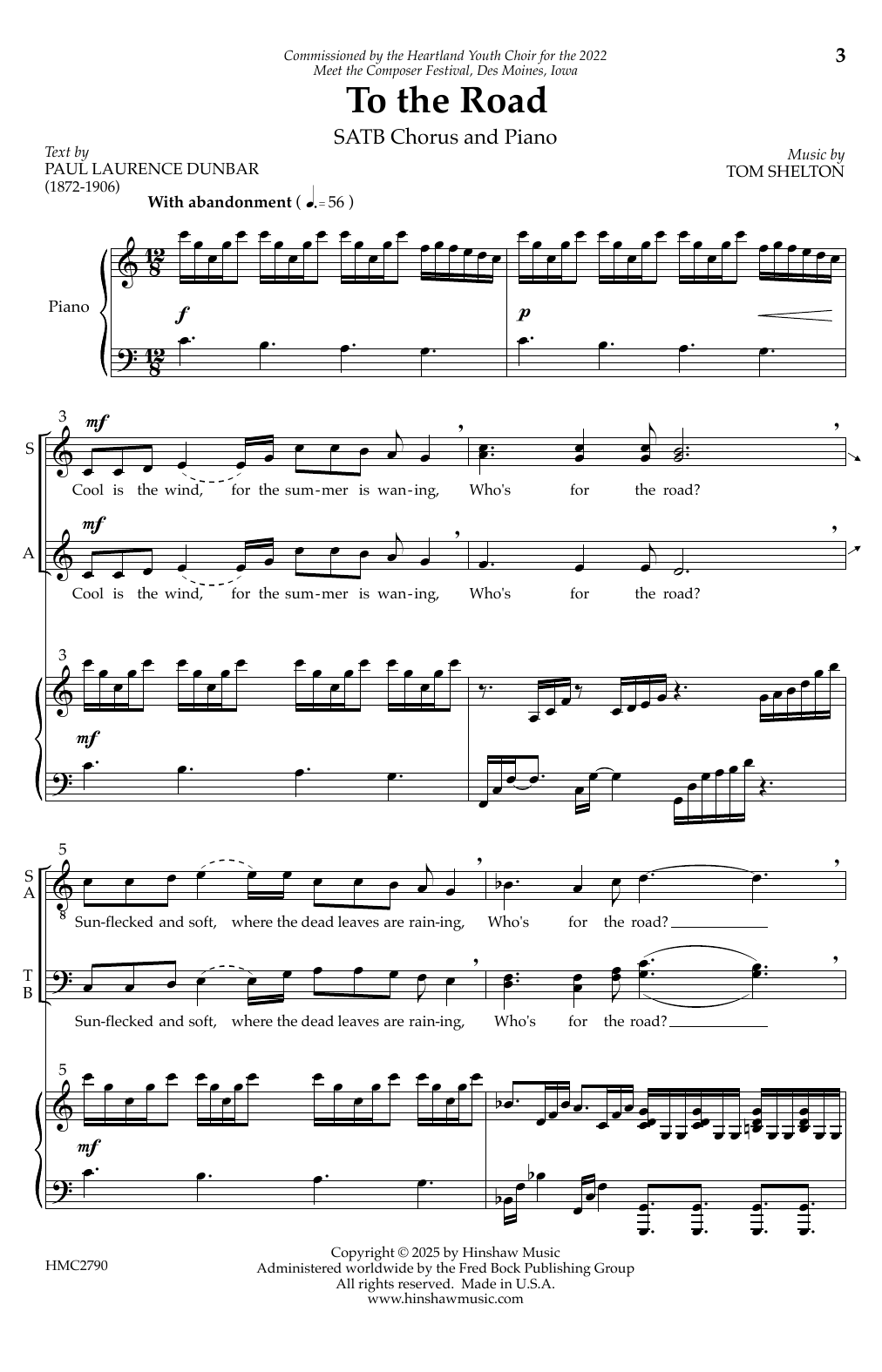 Download Tom Shelton To The Road Sheet Music and learn how to play SATB Choir PDF digital score in minutes
