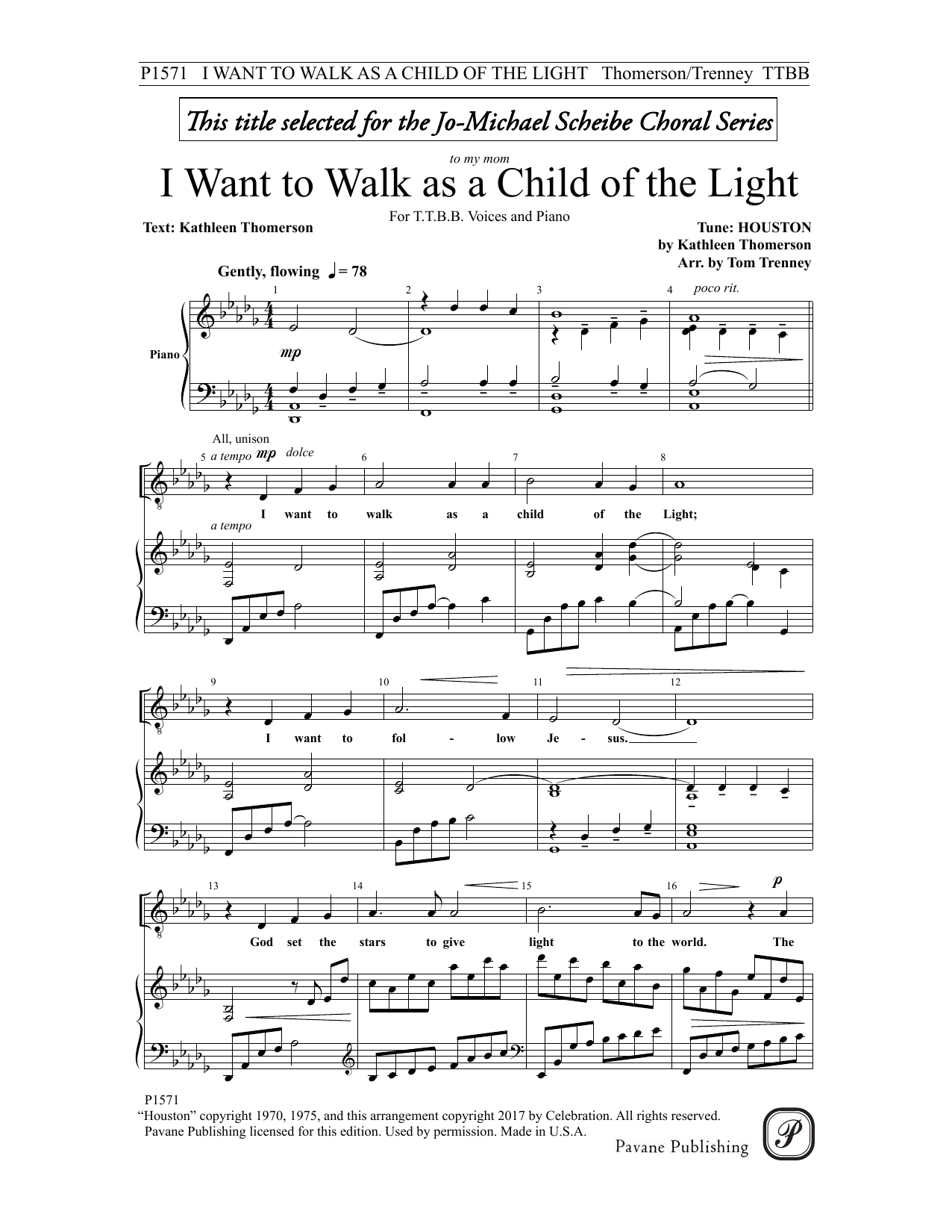 Download Tom Trenney I Want To Walk As A Child of Light Sheet Music and learn how to play TTBB Choir PDF digital score in minutes