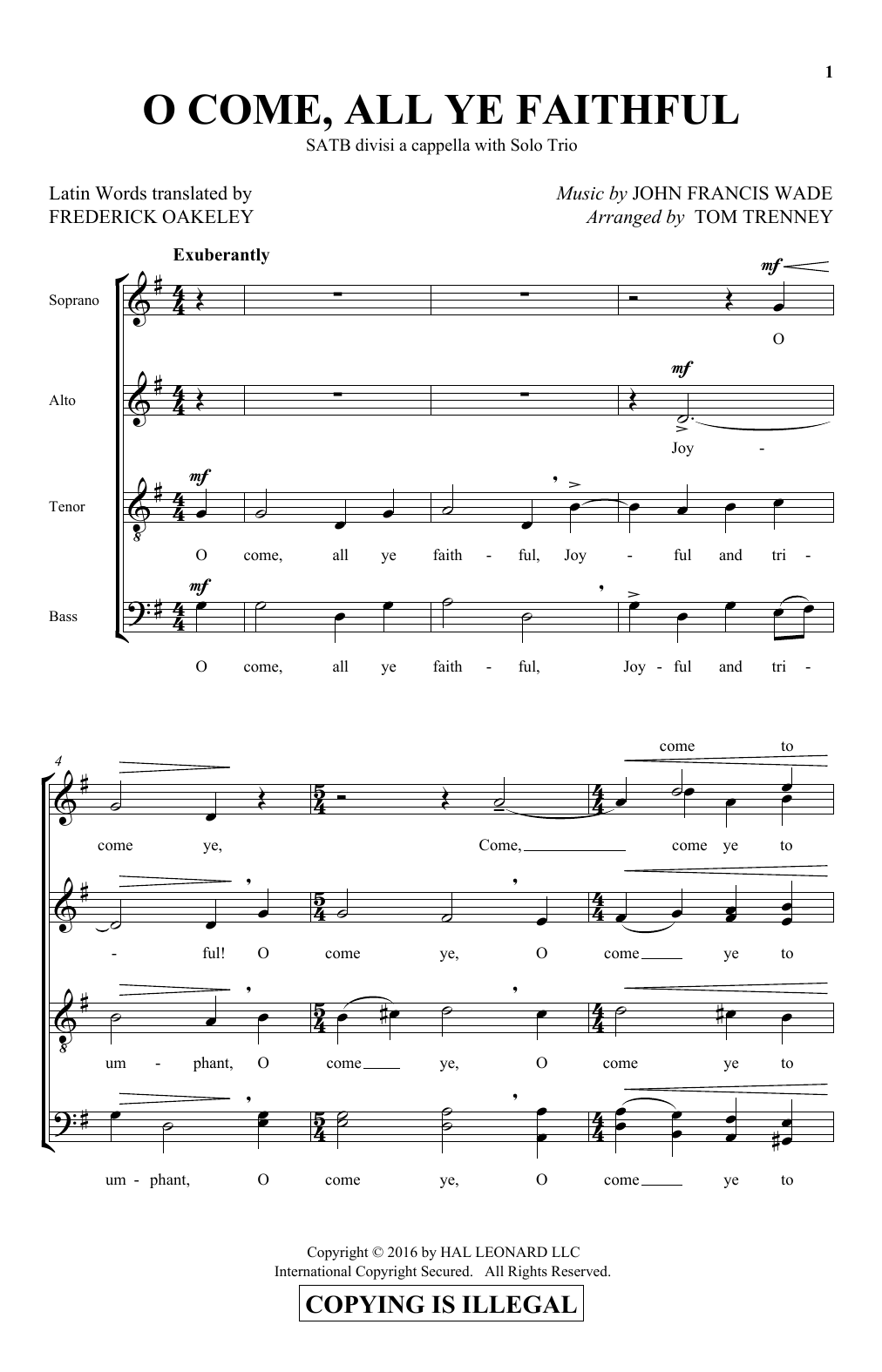 Download John Francis Wade O Come, All Ye Faithful (arr. Tom Trenney) Sheet Music and learn how to play SATB PDF digital score in minutes