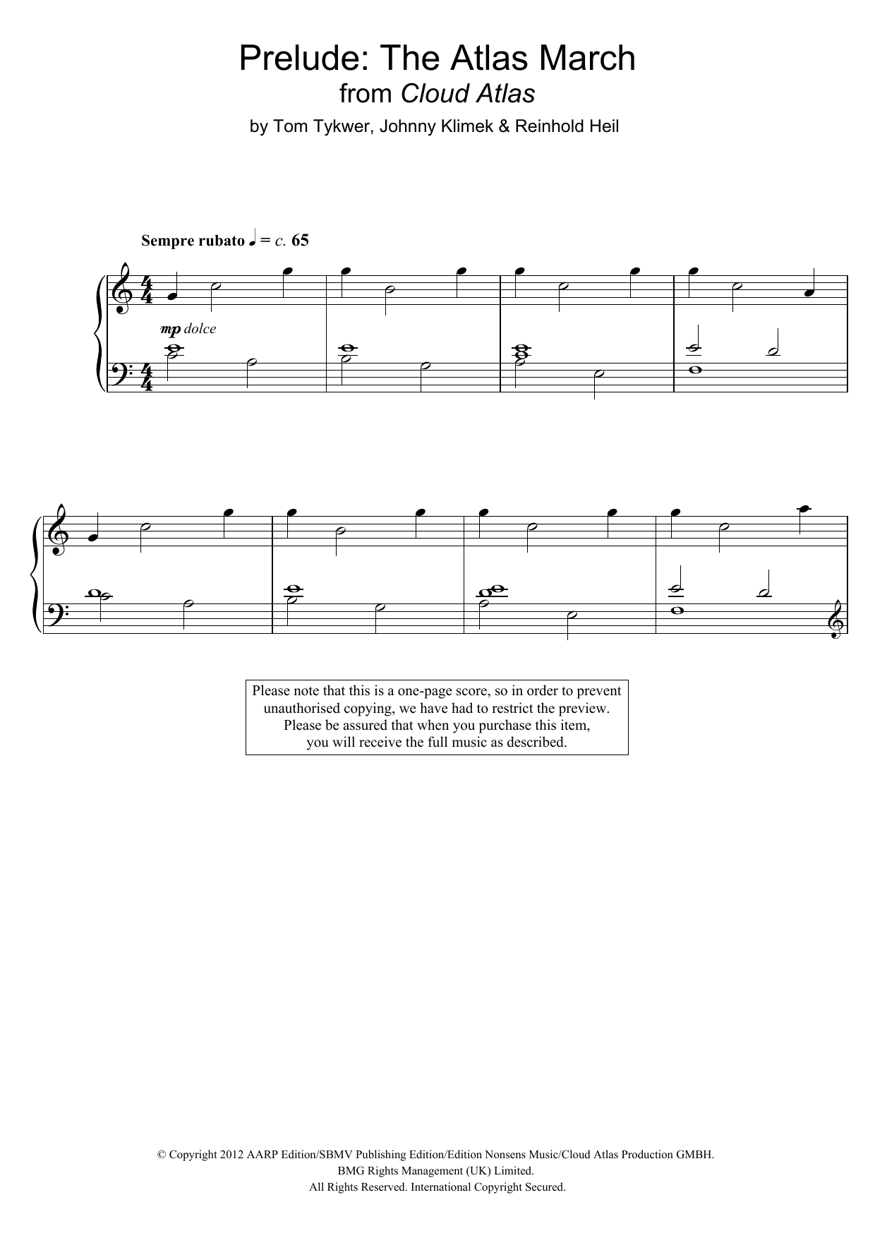 Download Tom Tykwer Prelude: The Atlas March Sheet Music and learn how to play Piano PDF digital score in minutes