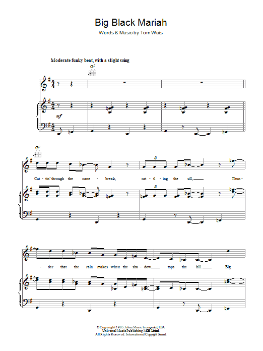 Download Tom Waits Big Black Mariah Sheet Music and learn how to play Piano, Vocal & Guitar PDF digital score in minutes