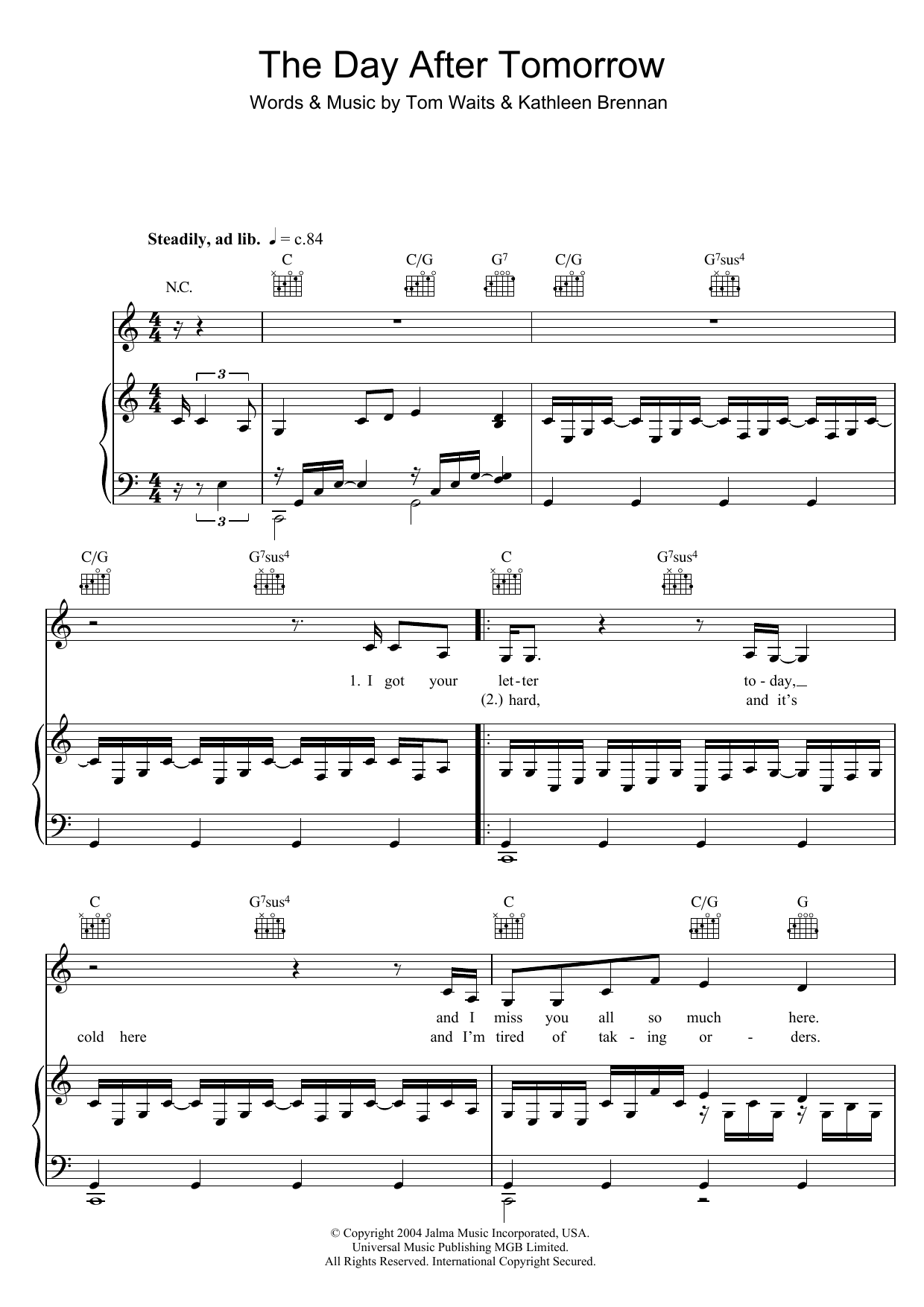 Download Tom Waits Day After Tomorrow Sheet Music and learn how to play Lyrics & Chords PDF digital score in minutes