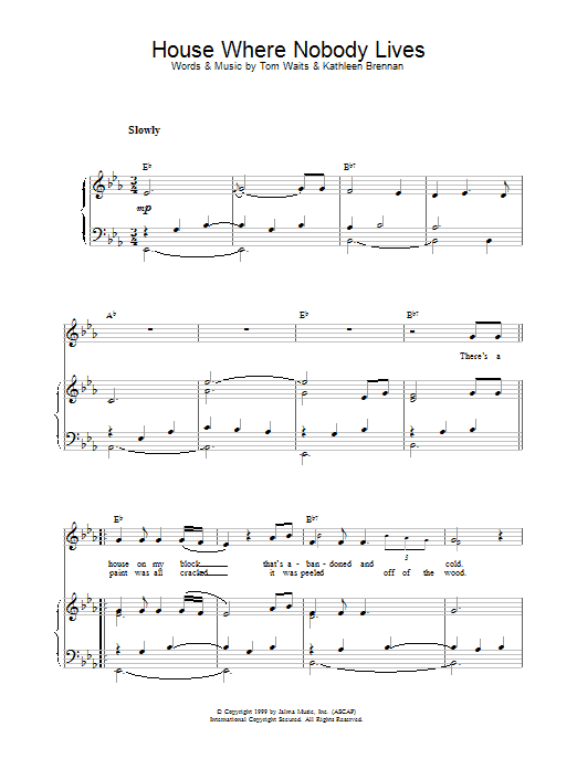 Download Tom Waits House Where Nobody Lives Sheet Music and learn how to play Lyrics & Chords PDF digital score in minutes