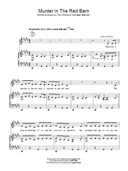 Download Tom Waits Murder In The Red Barn Sheet Music and learn how to play Piano, Vocal & Guitar PDF digital score in minutes