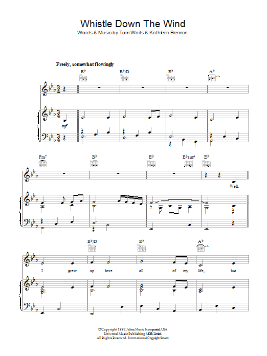 Download Tom Waits Whistle Down The Wind Sheet Music and learn how to play Piano, Vocal & Guitar PDF digital score in minutes