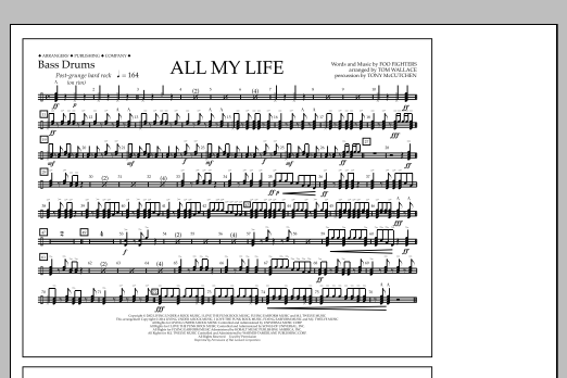 Download Tom Wallace All My Life - Bass Drums Sheet Music and learn how to play Marching Band PDF digital score in minutes