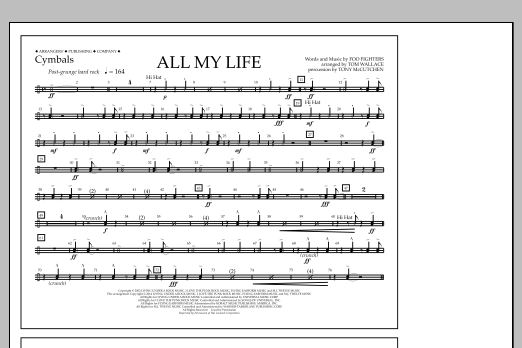 Download Tom Wallace All My Life - Cymbals Sheet Music and learn how to play Marching Band PDF digital score in minutes