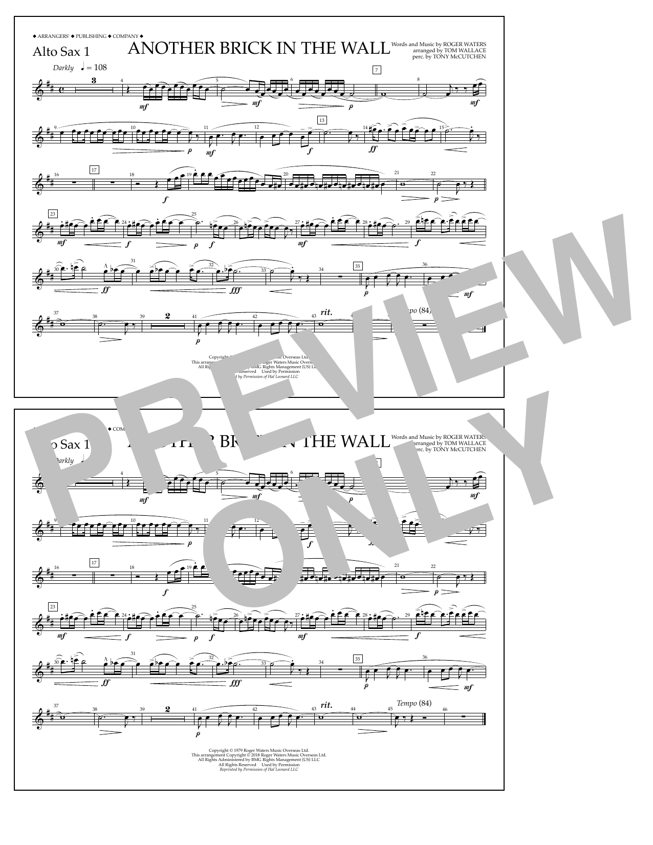 Download Tom Wallace Another Brick in the Wall - Alto Sax 1 Sheet Music and learn how to play Marching Band PDF digital score in minutes