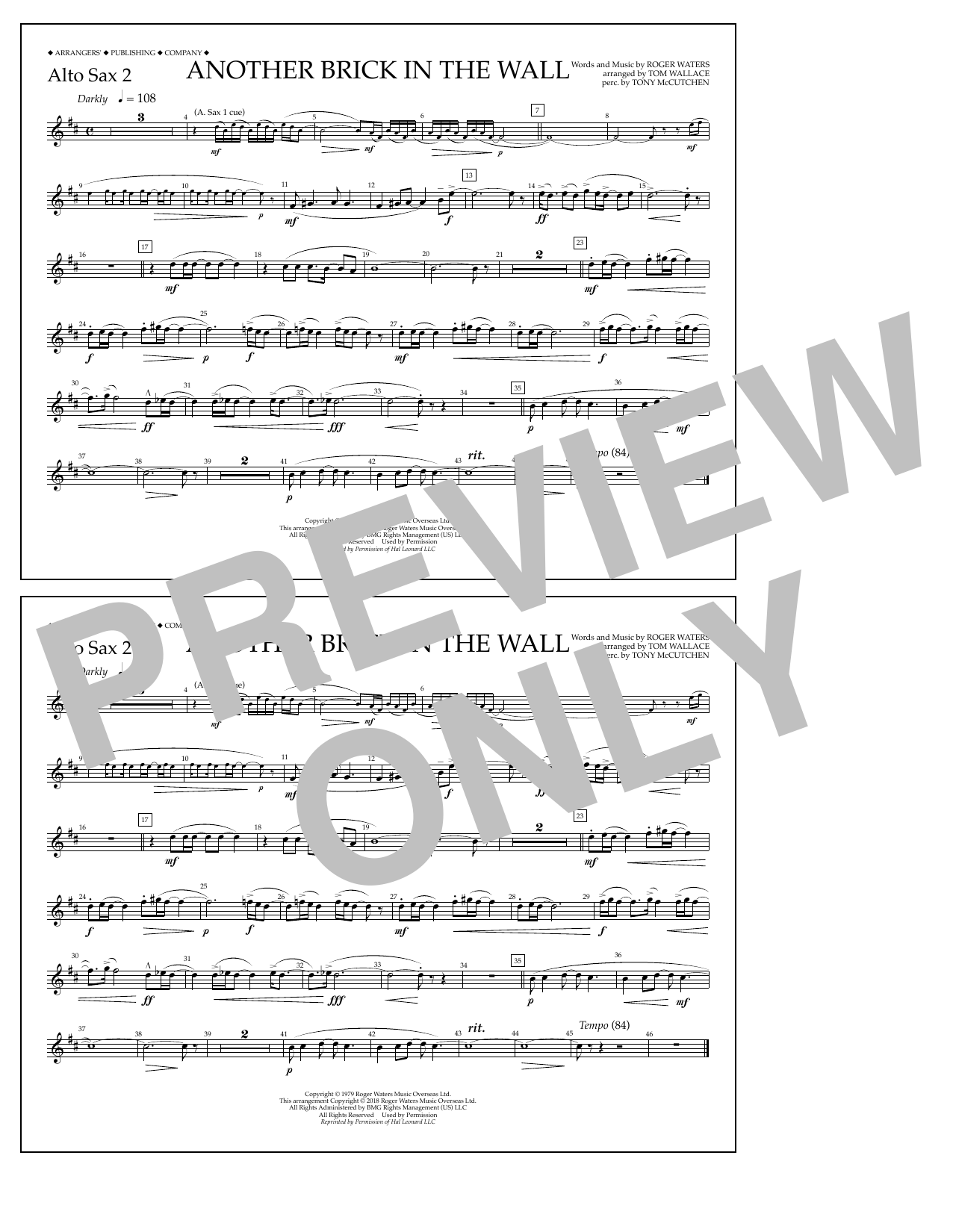 Download Tom Wallace Another Brick in the Wall - Alto Sax 2 Sheet Music and learn how to play Marching Band PDF digital score in minutes